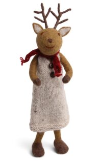 Big Brown Girly Deer with Grey Dress & Scarf